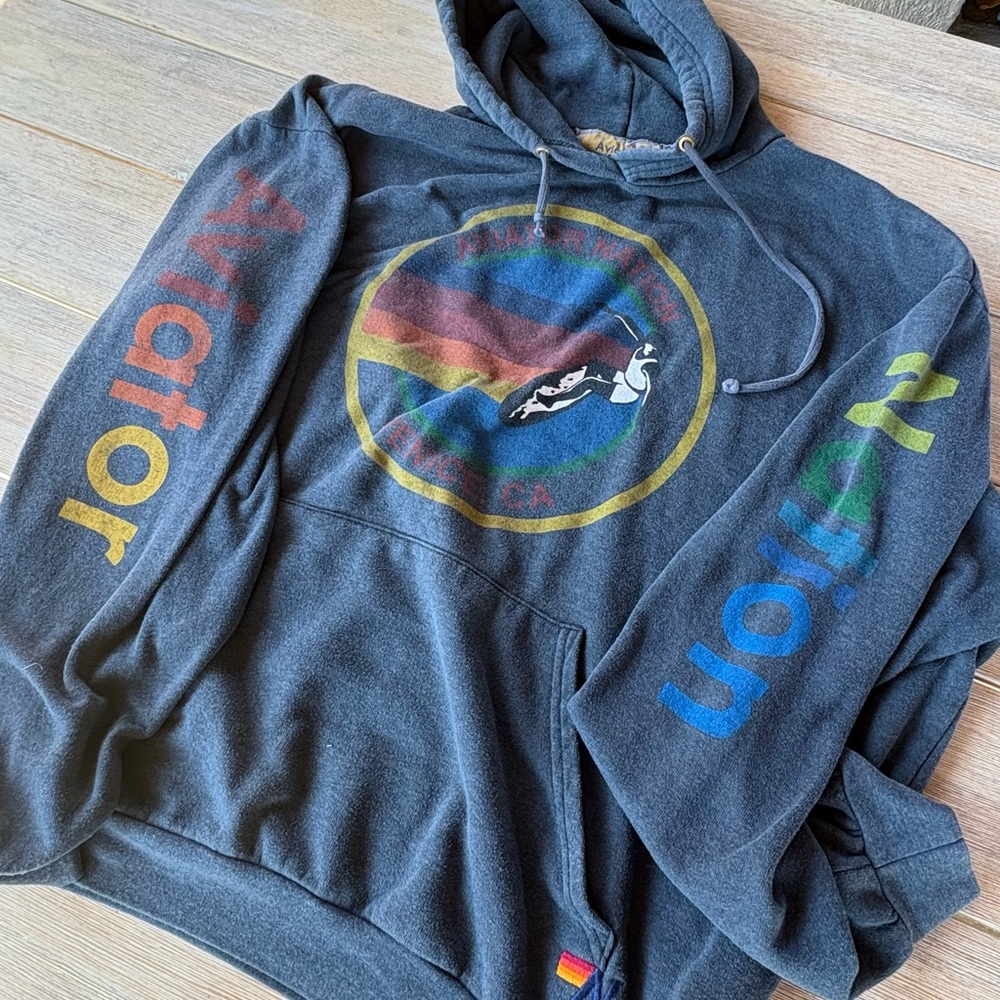 Aviator Nation Navy Hoodie with Logo (Unisex XL)